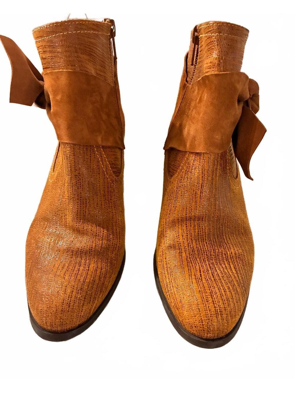 Daniela Shoes Women's Brown Leather Ankle Boots with Bow Detail Size 36